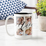 Modern Nana-skript | Farbarn Fotokollage Kaffemugg<br><div class="desc">Skicka en vacker personlig till din mormor (Nana) som hon kommer att ta hand om för evigt. Speciella personligens barnbarn fotokollage mugg för att visning dina egna speciella familjefotografier och -minnen. Vår design har en enkel 10-fotosamlingslinjedesign med "Nana"-designad i ett vackert, handskrivet svart skript stil. Varje foto ramas in och...</div>