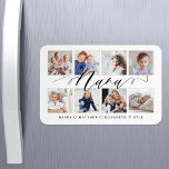 Modern Nana-skript | Farbarn Fotokollage Magnet<br><div class="desc">Skicka en vacker personlig till din mormor (Nana) som hon kommer att ta hand om för evigt. Fotokollage för barnbarn med speciell personlig för att visning dina egna speciella familjefotografier och -minnen. Vår design har en enkel 8-fotosamlingsladd med "Nana"-designad i ett vackert, handskrivet svart skript stil. Varje foto ramas in...</div>