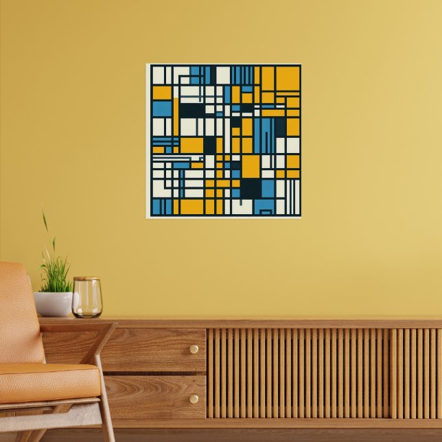 Modern nätabsorption - Mondrian-Inspired Geomet Poster (Vardagsrum 2)