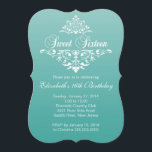 Modern nätt krickasweet sixteenfödelsedagsfest inbjudningar<br><div class="desc">Starta ditt dottersweet sixteenparty av höger med vår härliga Ombre och önska inbjudan för krusidullsweet sixteenpartyet. Vår inbjudan för 16 party för snyggt och för contemporary söta presenterar uppsättning för ram för brytning för löv för vitvintage en damastast på en modern bakgrund för grönt för ombrekrickablått. Bläddra inbjudan över att...</div>