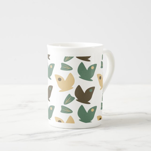 Modern Natur Fjäril Botanisk Grönska Benporslin Mugg (Framsida höger)