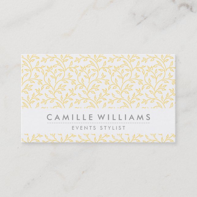 MODERN NATURE LÖV MÖNSTER BLOMMIGT BLEK GULT VISITKORT (Framsida)