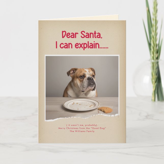 Modern Naughty Funny Dog Photo Christmas Folded Kort (Framsida)