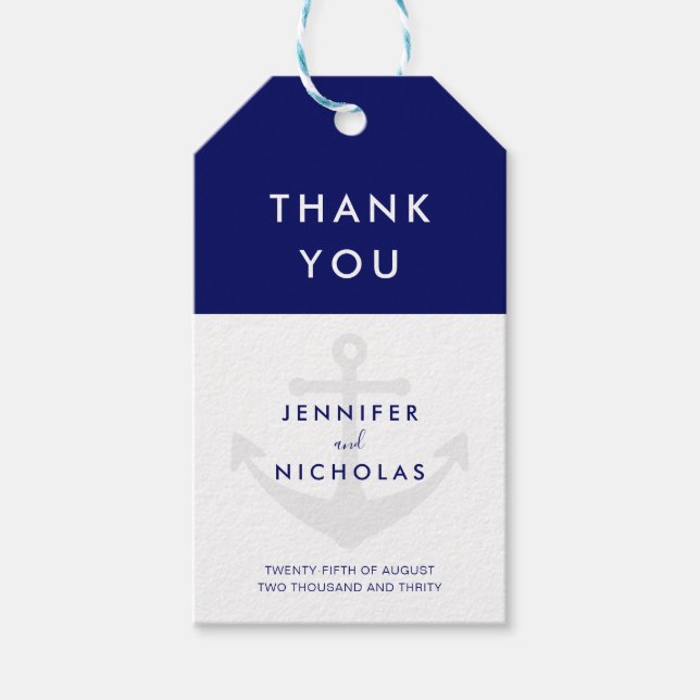 Modern Nautical Anchor Bröllop Tack Gift Märkres Presentetikett (Framsidan)
