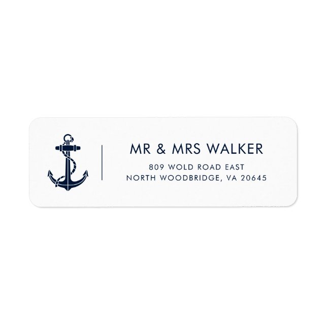Modern Nautical Anchor Newlyweds Return Address Returadress Etikett (Framsidan)