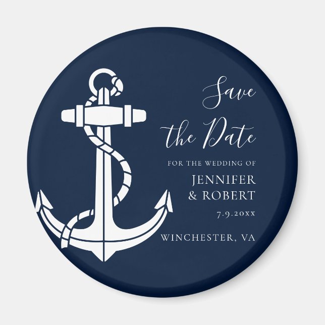 Modern Nautical Anchor Wedding Save the Date Magnet (Framsidan)