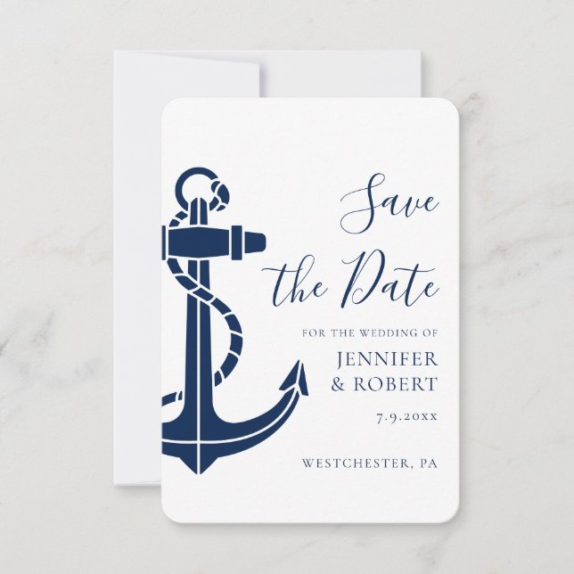 Modern Nautical Anchor Wedding Save the Date Spara Datumet (Framsida)