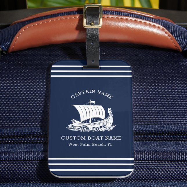 Modern Nautical Anpassningsbar Boat Namn & Frakt L Bagagebricka (Framsida Insitu 2)