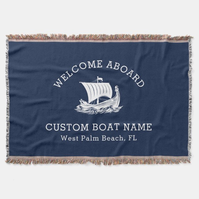 Modern Nautical Anpassningsbar Boat Namn & Frakt L Filt (Framsidan)