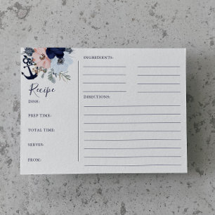Modern Nautical Blommigt Anchor Shower Recipe-kort Vykort