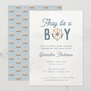 Modern Nautical Blue Pastel Boy Shower Inbjudningar