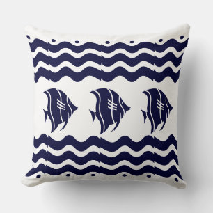 Modern Nautical Chic Navy Blue Fish Kudde