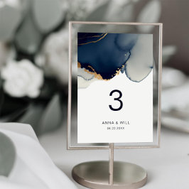 Modern Nautical Elegant Navy Blue Beach Wedand Bordsnummer