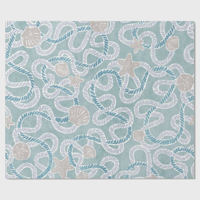 Modern Nautical Gift Wrap - Beachy Treasures Presentpapper (Platt)