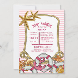 Modern Nautical Girl Baby Shower Inbjudningar