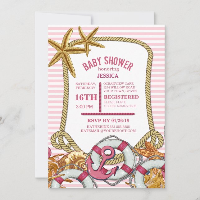 Modern Nautical Girl Baby Shower Inbjudningar (Framsida)