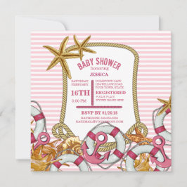 Modern Nautical Girl Baby Shower Inbjudningar