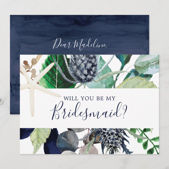 Modern Nautical Greenery Bridesmaid Frieri kort (Fram/baksida)