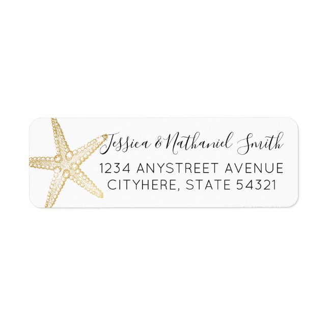 Modern Nautical Guld Starfish Elegant Adress Returadress Etikett (Framsidan)