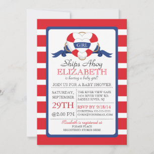 Modern Nautical Heart Buoy Girl Baby Shower Inbjudningar