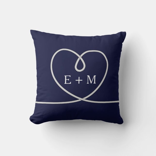 Modern Nautical Heart Rope Monogram Decorative Kudde (Framsida)