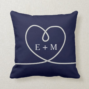 Modern Nautical Heart Rope Monogram Decorative Kudde