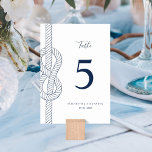 Modern Nautical Knot Rope Bröllop Bordsnummer<br><div class="desc">Lägg till en nautisk beröring till din bröllopsmottagning i bord med snyggtens moderna bordsnummer kort,  med en nautisk rep på den lämnat sidan,  i klassisk vit och marin blå färg. Hitta matchande produkter i samlingen och kontakta mig gärna via Zazzle-Chatta för ytterligare produkter,  andra färgvägar eller designtsvagheter.</div>