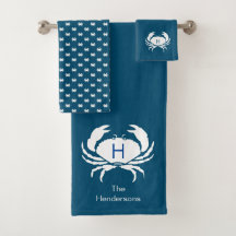 Modern Nautical Mörk Teal Blue Crab Monogram Namn