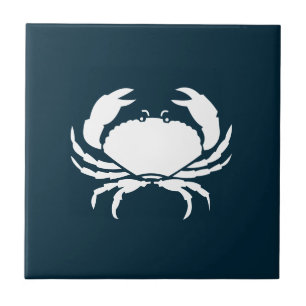 Modern Nautical Navy Blue Crab Kitchen Backsplash Kakelplatta