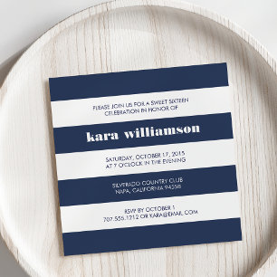 Modern Nautical Rand Navy & White Sweet sixteen Inbjudningar