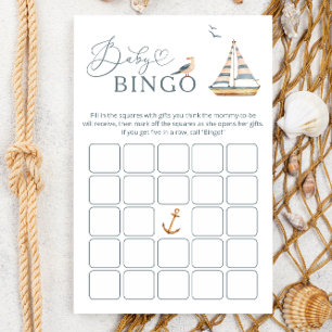 Modern Nautical Sailboat Shower Game BINGO Flygblad