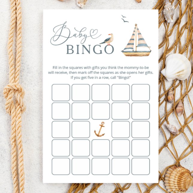 Modern Nautical Sailboat Shower Game BINGO Flygblad (Skapare uppladdad)