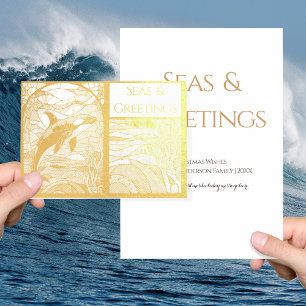 Modern Nautical Seas & Hälsning, Orca Whale Folierat Kort