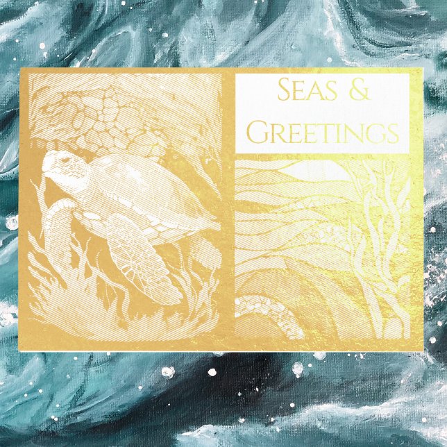 Modern Nautical Seas & Hälsning, Sea Turtle Folierat Kort (Skapare uppladdad)
