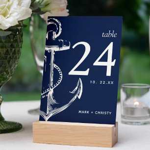 Modern Nautical Sketch Anchor Navy Bordsnummer