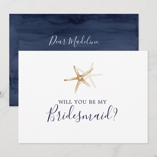 Modern Nautical Starfish Bridesmaid Frieri kort (Fram/baksida)