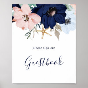 Modern Nautilus Blommig Bröllop Gästbokskylt Poster