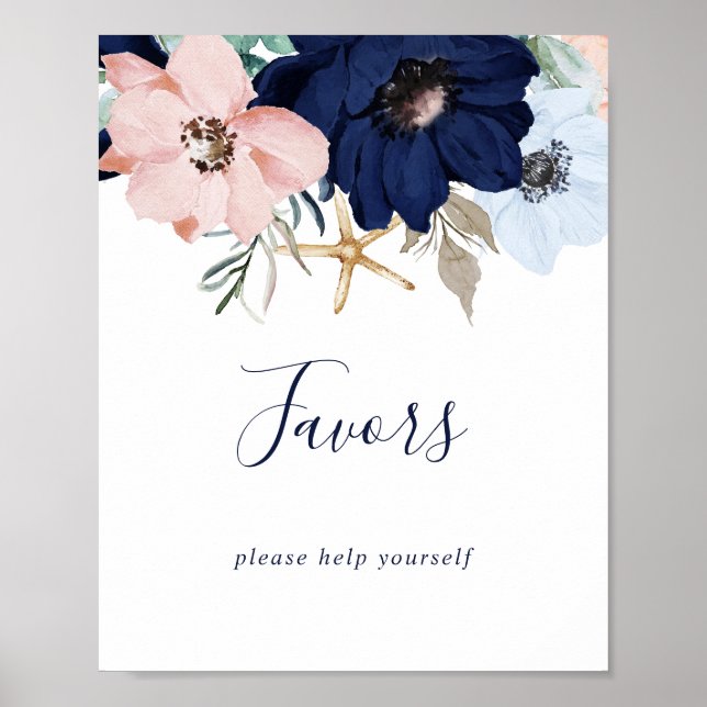 Modern Nautilus | Bröllopsfavor Sign med blommor Poster (Framsidan)