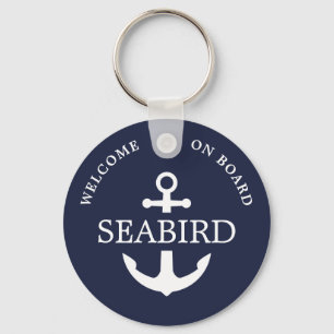 Modern nautisk anchor Boat Namn White Navy Blue Nyckelring