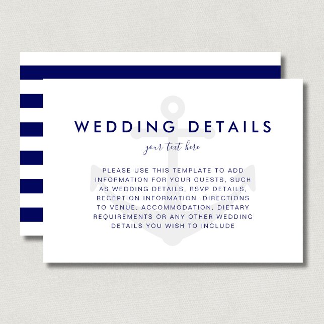 Modern nautisk ankar bröllopsdetaljkort OSA kort (Modern Nautical Anchor Wedding Details Card)
