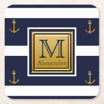 Modern nautisk ankare Blue White Guld Monogram