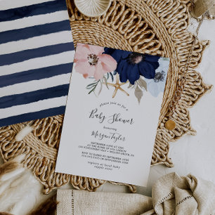 Modern nautisk Blommigt Baby Shower Inbjudningar