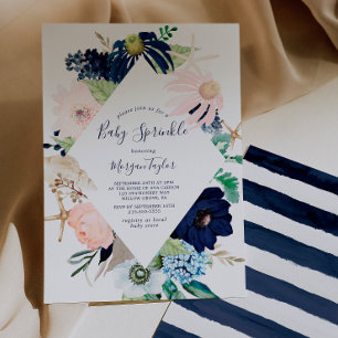 Modern nautisk Blommigt Baby Sprinkle Inbjudningar