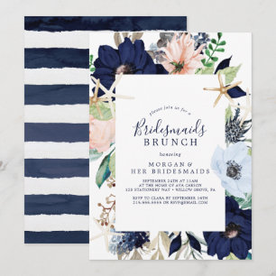 Modern nautisk Blommigt Bridesmaids Brunch Inbjudningar