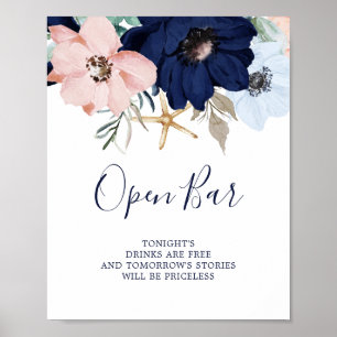 Modern nautisk Blommigt Open Pub-tecken Poster