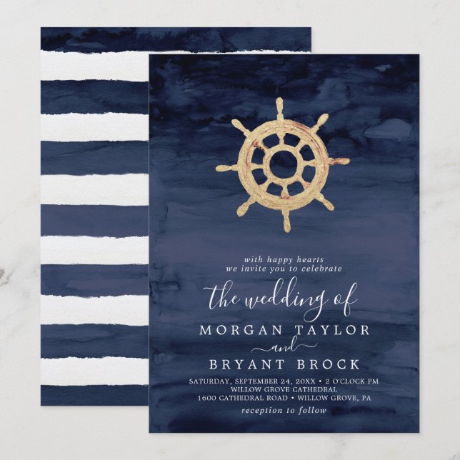 Modern nautisk | FRAKT BRÖLLOP i Inbjudningar (Fram/baksida)