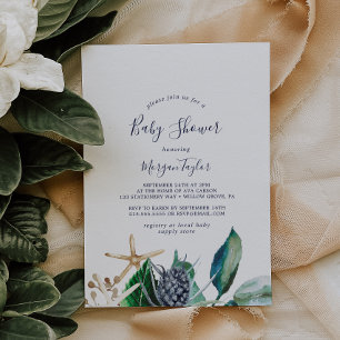 Modern nautisk Greenery Baby Shower Inbjudningar