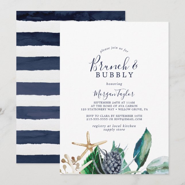 Modern nautisk | Grey Brunch och Bubly Inbjudningar (Fram/baksida)