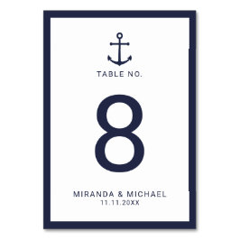 Modern Nautisk marinblå ankare Bröllop Bordsnummer