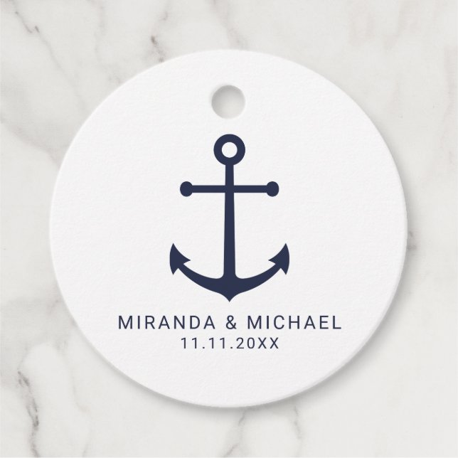 Modern Nautisk marinblå ankare Bröllop Gåvor Etiketter (Framsida)